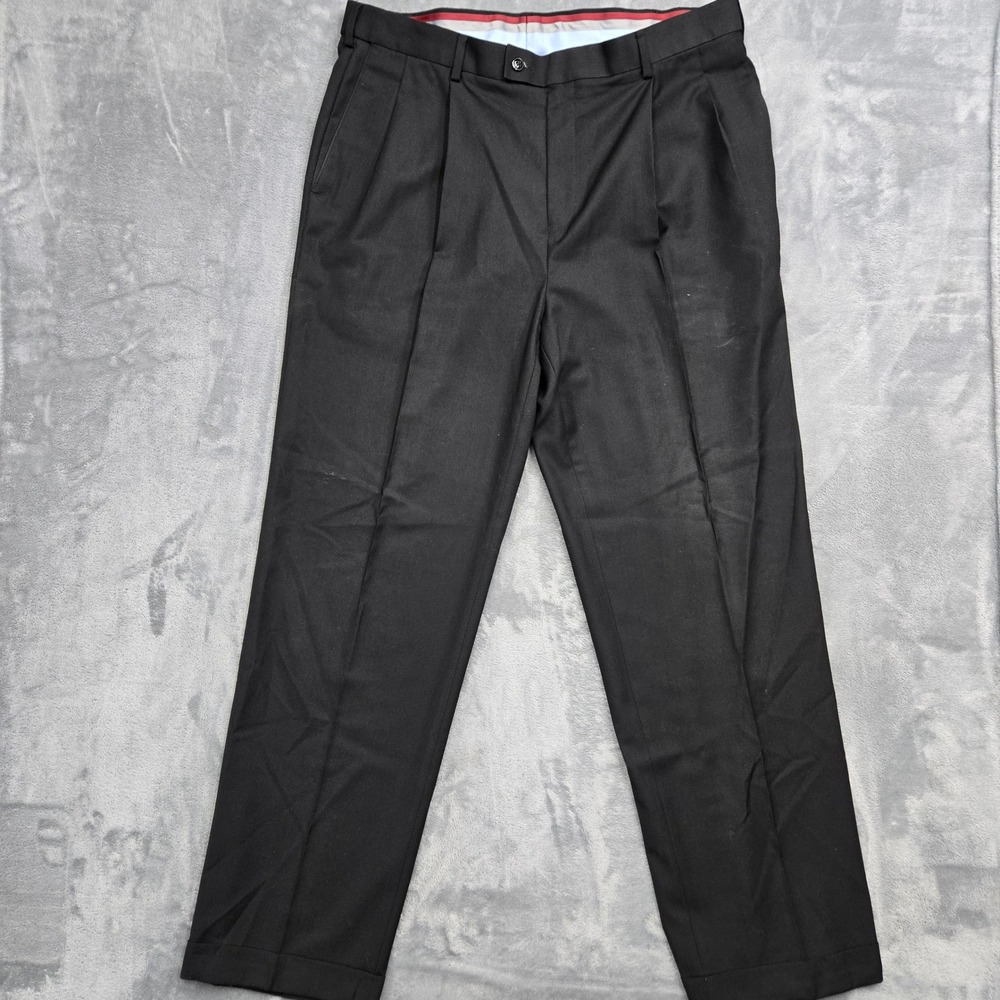 Louis Raphael Rosso Mens 38x32 Black Pleated Cuffed Dress Pants Trousers